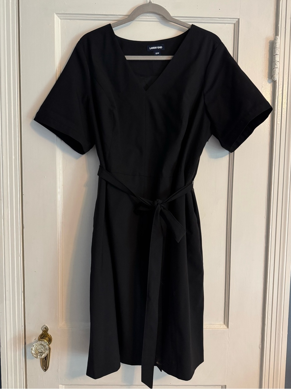 Lands’ End 18W Black V-Neck Belted Dress Plus Size Career Office